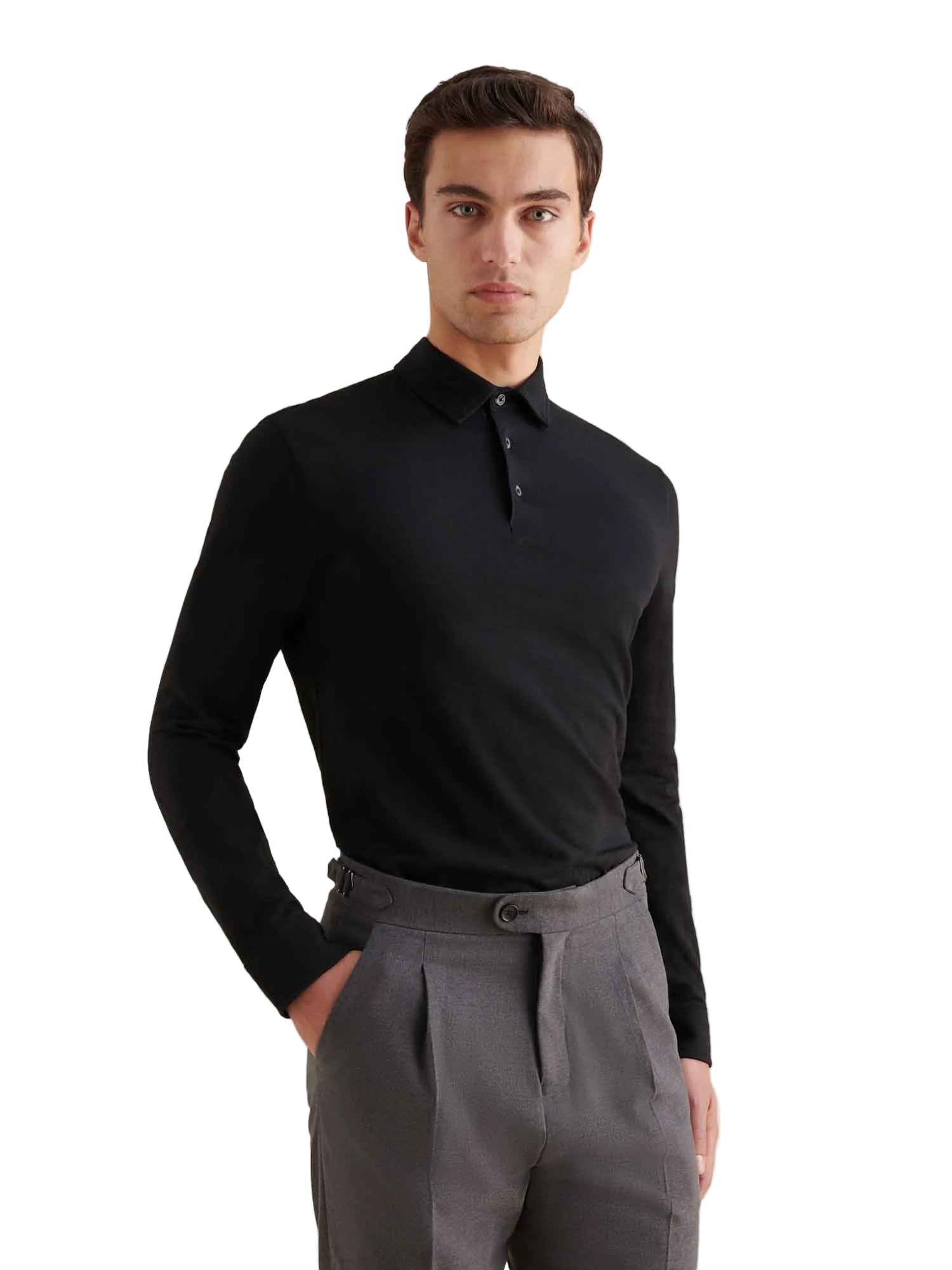 Peckham Rye Slub L/S Polo Black Shirt